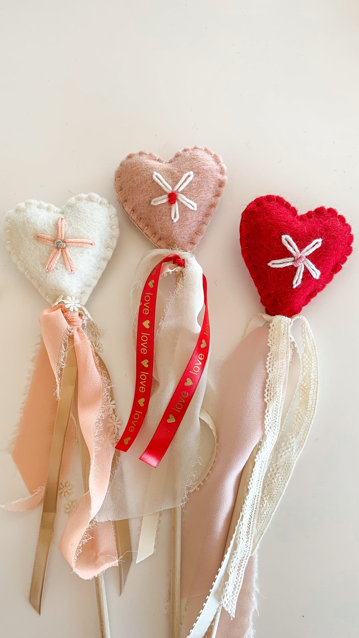Embroidered Valentine Wands