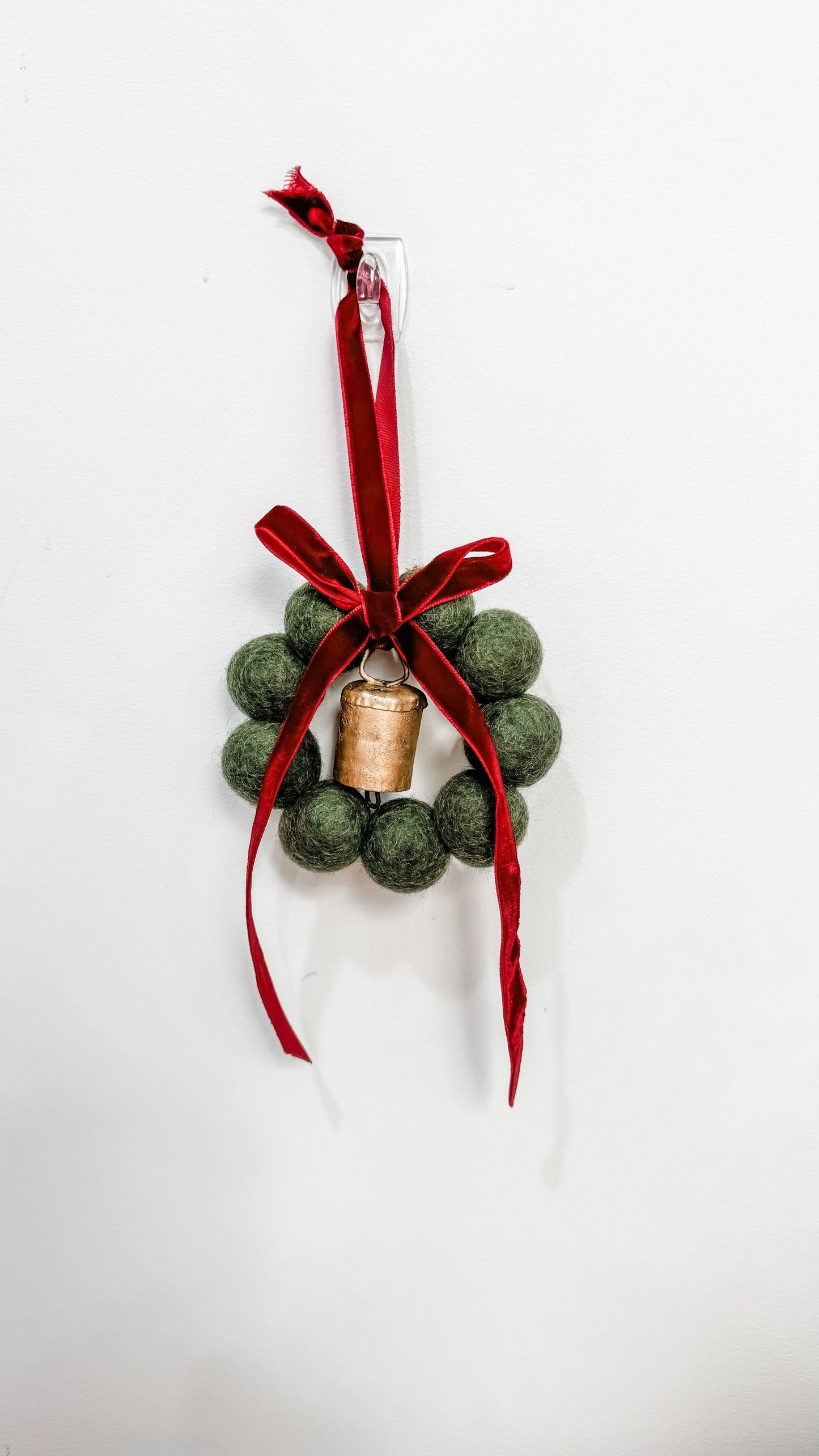 Velvet bow + bell mini wreath